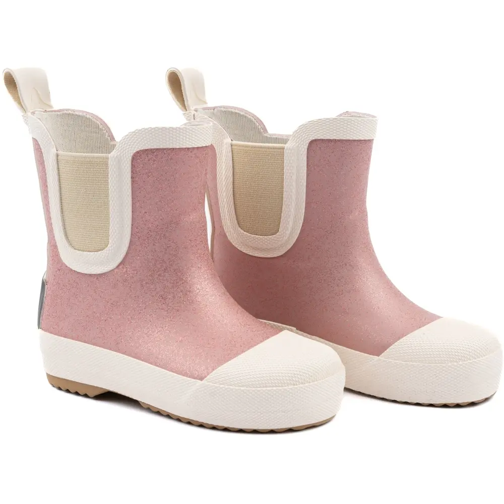Lyserød Kort Gummistøvle Glitter Barefoot Woodrose - Mikk-line Gummistøvler  - 5715073524388